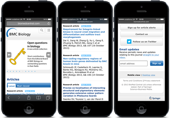 Mobile optimized journal websites