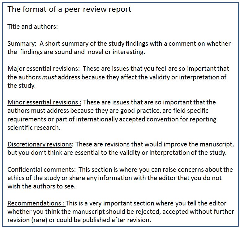 The format of a peer review report