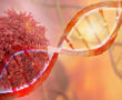 DNA strand and Cancer Cell Oncology Research Concept 3D rendering