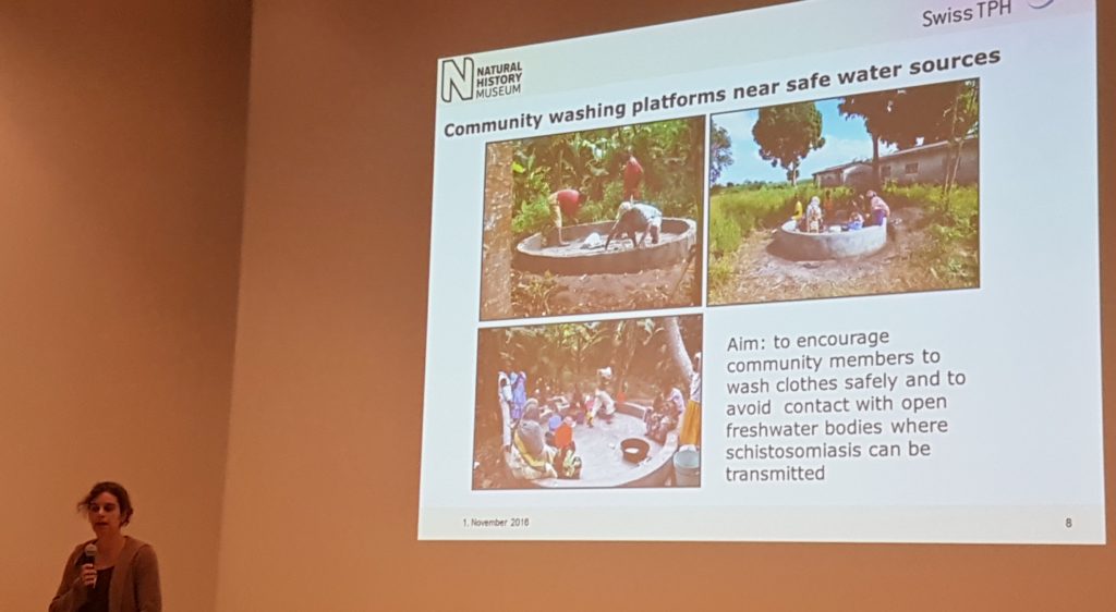 Dr Steffi Knopp presenting on schistosomiasis elimination and safe washing platforms in Zanzibar