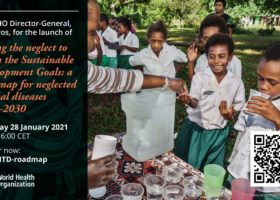 WHO Invitation to join the launch of the new road map. Shows children receiving treatment for NTDs.