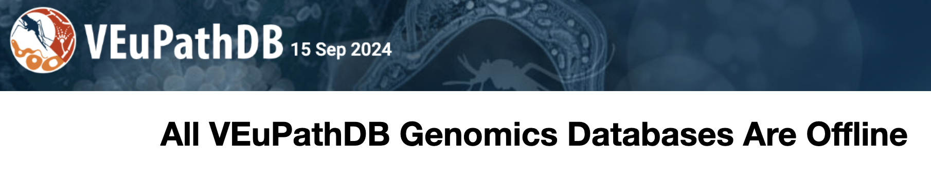 Screenshot of VEuPathDB.org showing that it is inactive