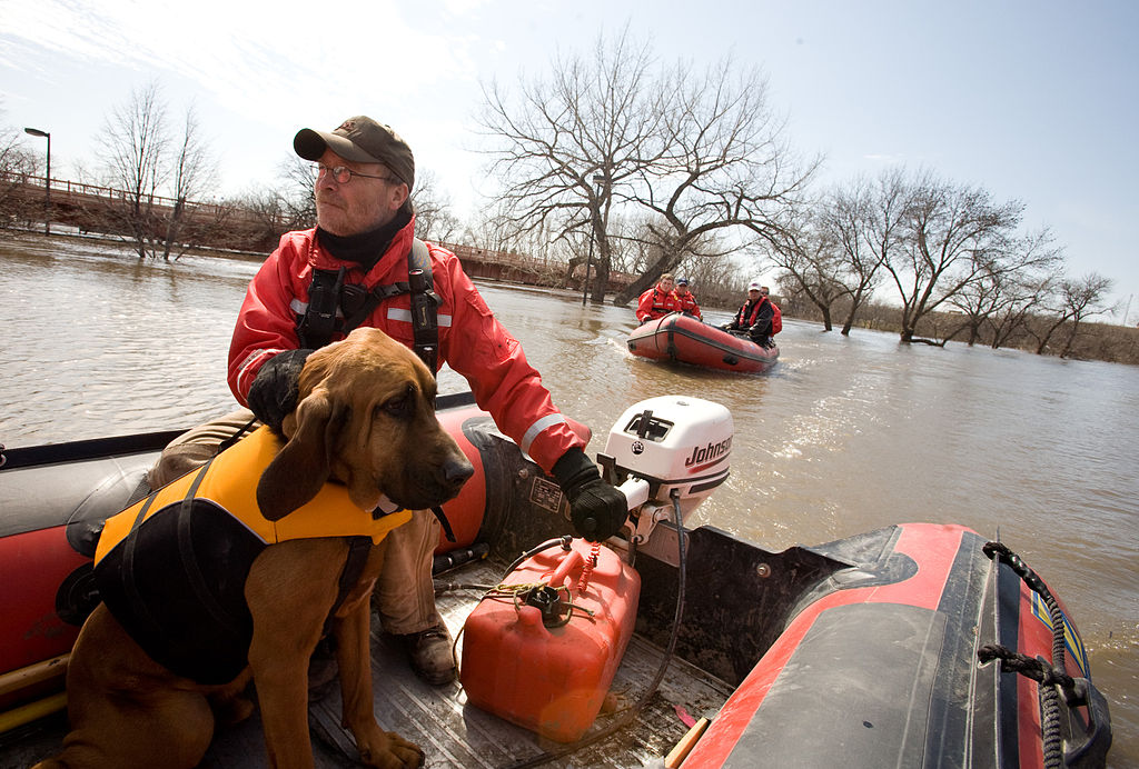 Valley Water Rescue member, Mike Knorr and search dog, "Barnaby" – image from FEMA Photo Library