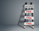 To success through failures creative concept, pencil Ladder with