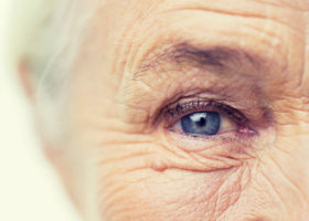 Close up of a senior woman's face and eye