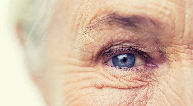 Close up of a senior woman's face and eye