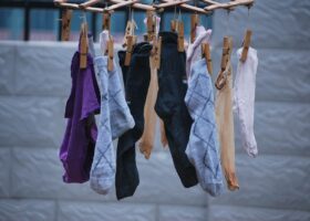 Socks hanging on a washing line