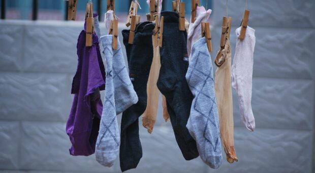Socks hanging on a washing line